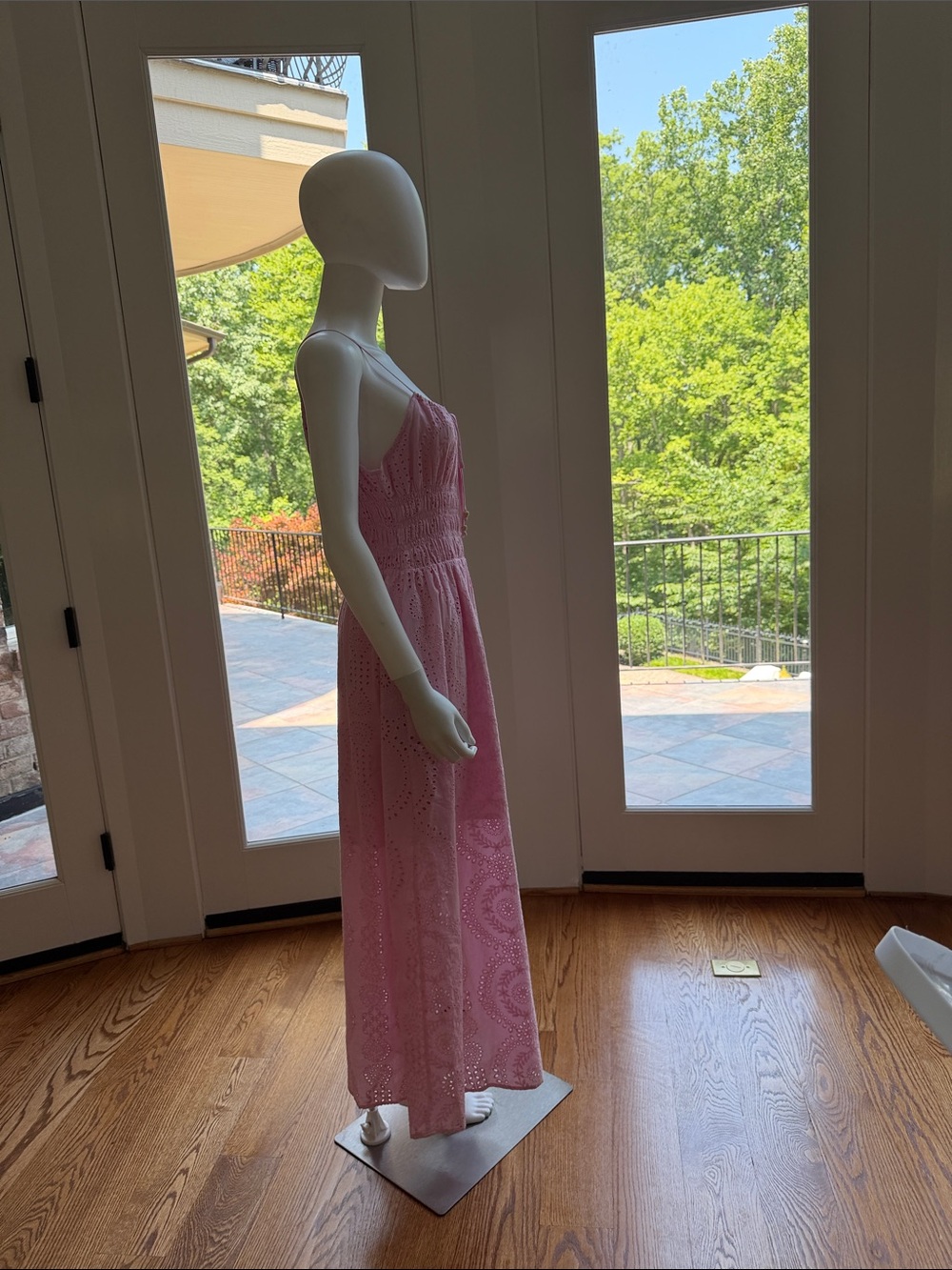 MELLODAY Pink Eyelet Maxi Dress with Smocked Bodice - Picture 8 of 13